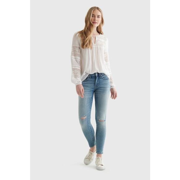 Lucky Brand Lace Inset White Bohemian Blouse Small - Picture 3 of 16